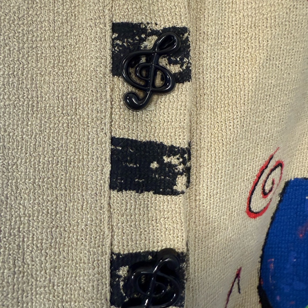 Vintage musical print sweater 80s PTP-22-23 L-24 women’s size M/L no tag - Picture 4 of 6